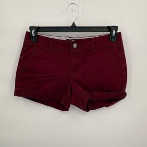 Aeropostale Womens Midi Twill Shorts Burgundy Maroon Cuffed Size 4 7920 LXJHCH